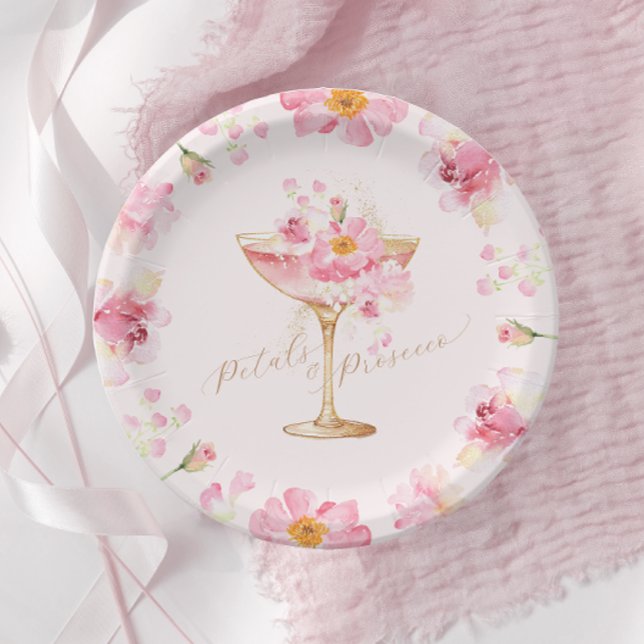 Petals and Prosecco Floral Bridal Shower Paper Plates (Creator Uploaded)