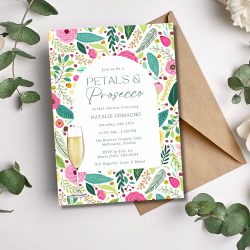 Petals and Prosecco Floral Bridal Shower Party Invitation