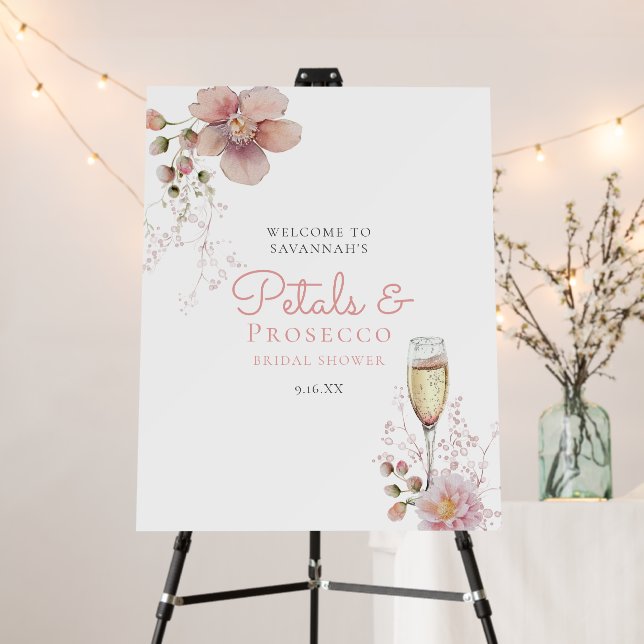 Petals and Prosecco Floral Bridal Shower Welcome Foam Board (In Situ (Stand))
