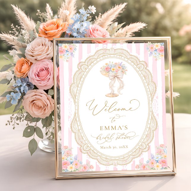 Petals and Prosecco Floral Bridal Shower Welcome Poster (Creator Uploaded)