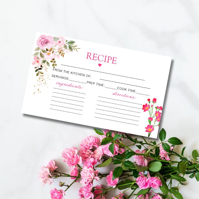 Petals and prosecco Floral Bright Pink Recipe Enclosure Card (Petals and prosecco Floral Bright Pink Recipe Enclosure Card)
