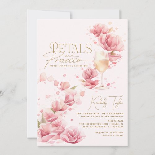 Petals and Prosecco Floral Champagne Bridal Shower Invitation