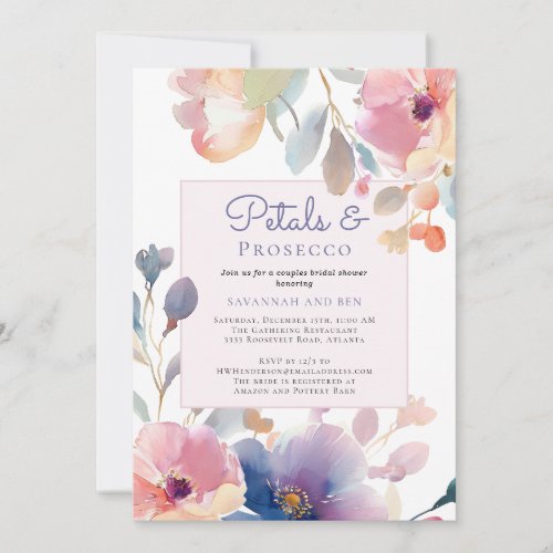 Petals and Prosecco Floral Couples Bridal Shower  Invitation