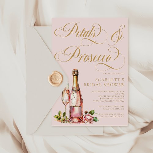 Petals and Prosecco Floral Elegant Bridal Shower  Invitation