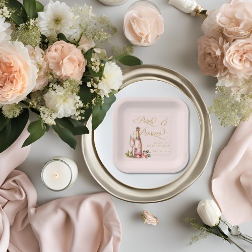 Petals and Prosecco Floral Elegant Bridal Shower  Paper Plates