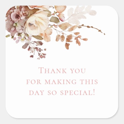 Petals and Prosecco Floral Thank You Bridal Shower Square Sticker
