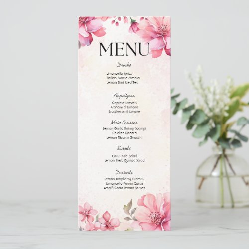 Petals and Prosecco Floral Wedding Shower Menu Invitation