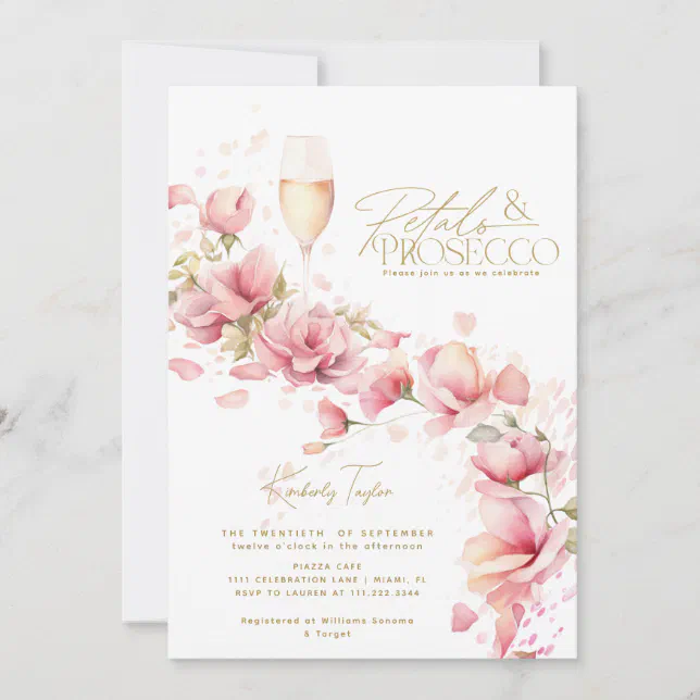 Petals and Prosecco Garden Floral Bridal Shower Invitation | Zazzle