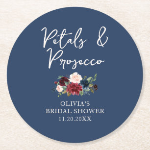Petals and Prosecco Garden Floral Bridal Shower Round Paper Coaster
