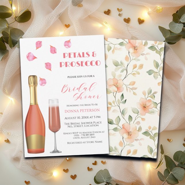 Petals and Prosecco Gold Bottle Bridal Shower Invitation (Creator Uploaded)