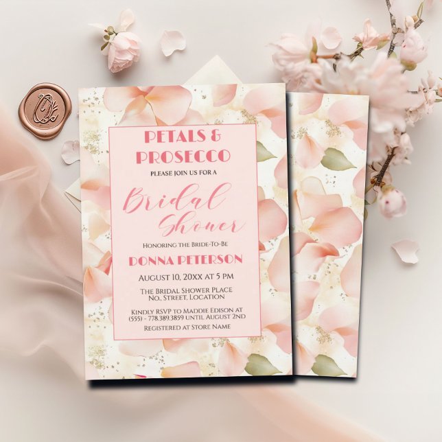 Petals and Prosecco Gold Glitter Bridal Shower Invitation (Creator Uploaded)