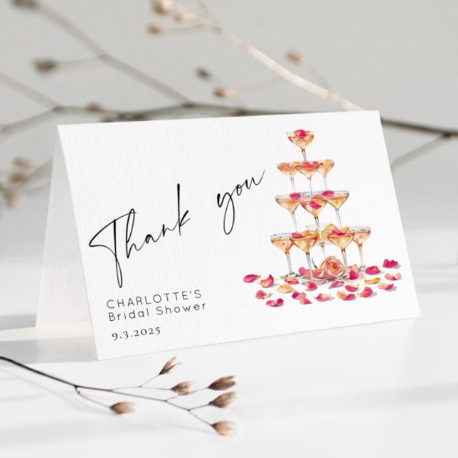 Petals and Prosecco Hot pink Bridal Shower Thank You Card (Creator Uploaded)
