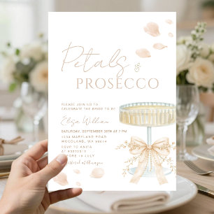 Petals and Prosecco Ivory Bow Bridal Shower  Invitation