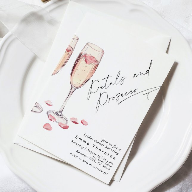 Petals and Prosecco minimal Modern Bridal Shower Invitation (Creator Uploaded)