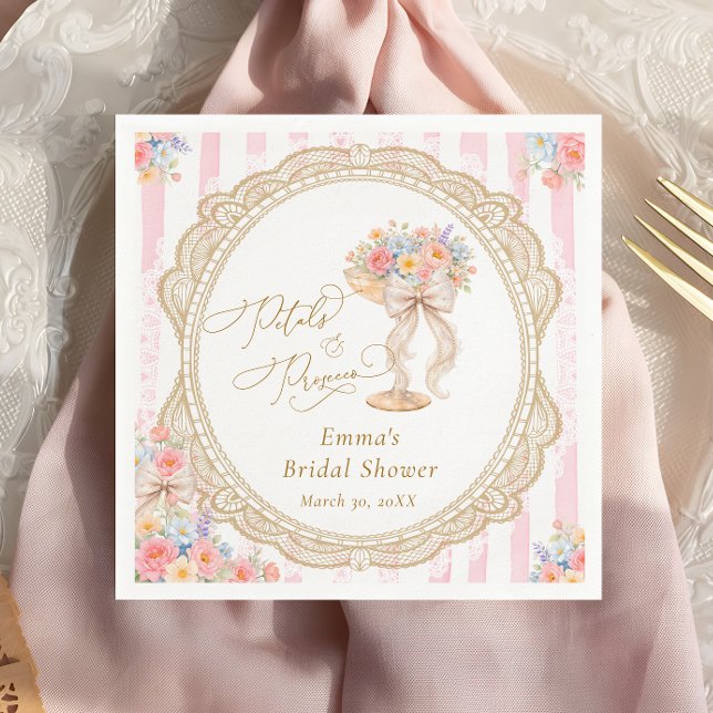 Petals and Prosecco Pink and Gold Bridal Shower  Napkins (Creator Uploaded)