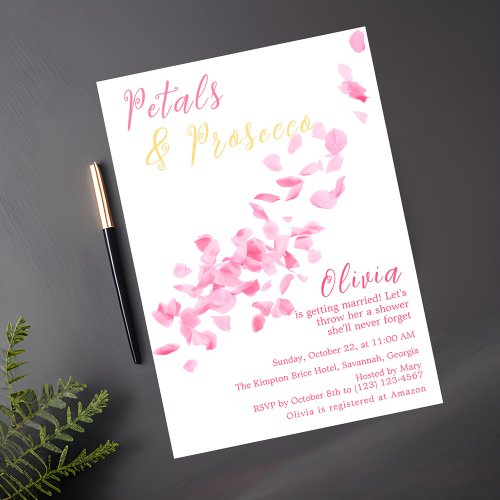 Petals and Prosecco Pink Bridal Shower Invitation