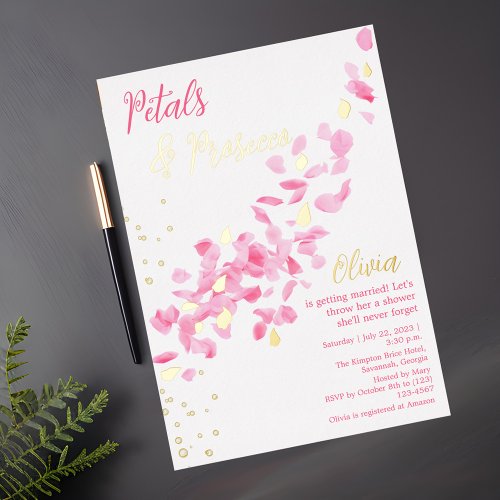 Petals and Prosecco Pink  Bridal Shower Invitation