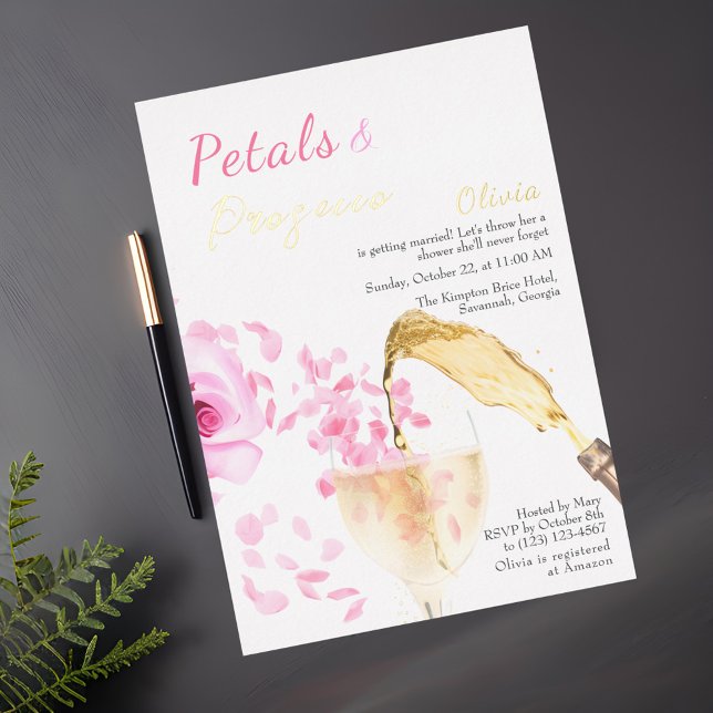 Petals and Prosecco Pink  Bridal Shower Invitation (Creator Uploaded)