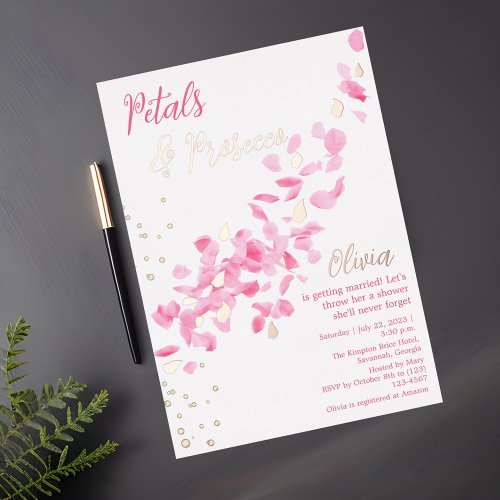 Petals and Prosecco Pink  Bridal Shower Invitation