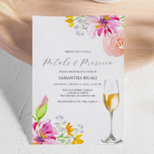 Petals and Prosecco Pink Bridal Shower Invitations