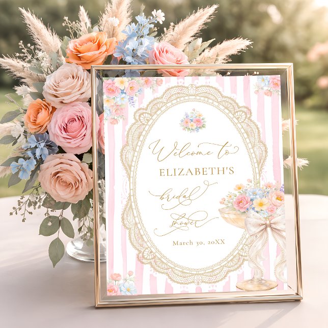 Petals and Prosecco Pink Bridal Shower Welcome Poster (Creator Uploaded)