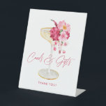 Petals and Prosecco Pink Cards and Gifts Pedestal Sign<br><div class="desc">Petals and Prosecco Bridal Shower Cards and Gifts Sign designed with beautiful pink and berry flowers. Matching items in our store Cava Party Design.</div>