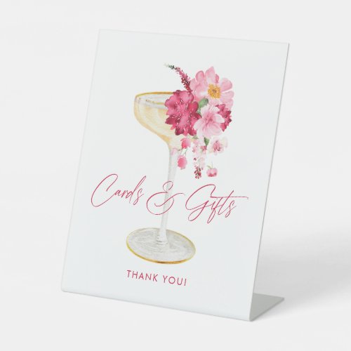 Petals and Prosecco Pink Cards and Gifts Pedestal Sign