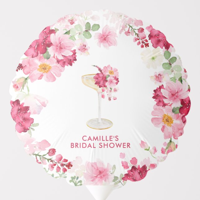 Petals and Prosecco Pink Floral Bridal Shower Balloon (Front)