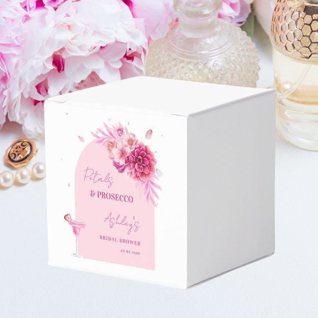 Petals and Prosecco Pink Floral Bridal Shower Favor Boxes (Creator Uploaded)