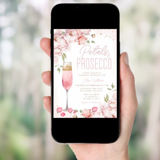 Petals and Prosecco Pink Floral Bridal Shower  Invitation (Front Digital)