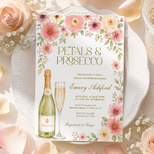 Petals and Prosecco Pink Floral Bridal Shower Invitation