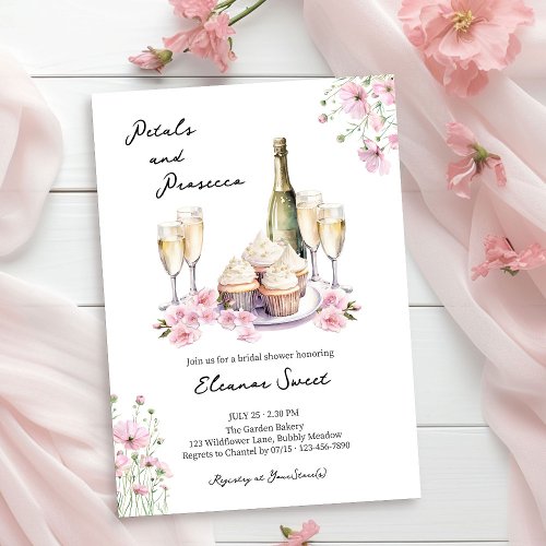 Petals and Prosecco Pink Floral Bridal Shower Invitation