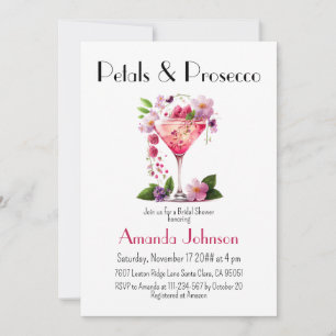 Petals and Prosecco Pink Floral Bridal Shower Invitation