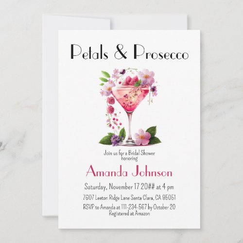 Petals and Prosecco Pink Floral Bridal Shower Invitation