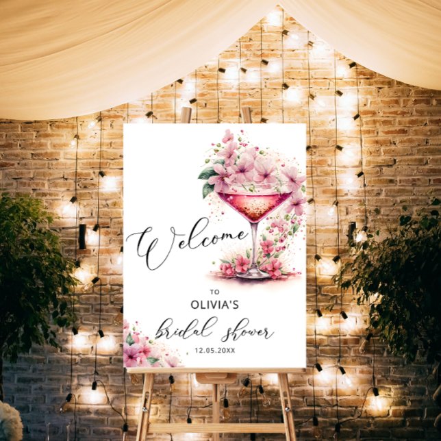 Petals and Prosecco Pink Floral Bridal Welcome Foam Board (Creator Uploaded)