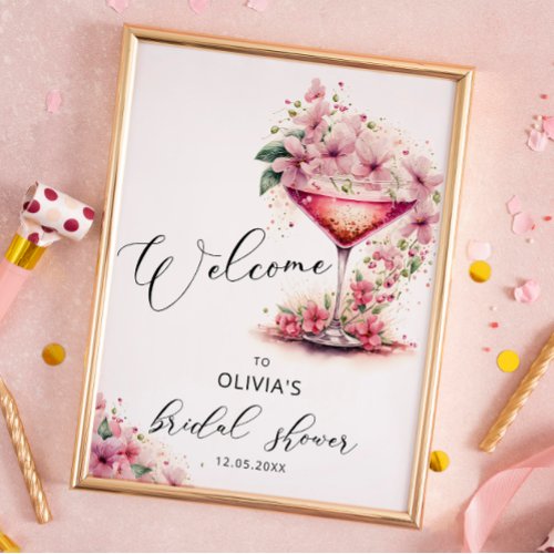 Petals and Prosecco Pink Floral Bridal Welcome Poster