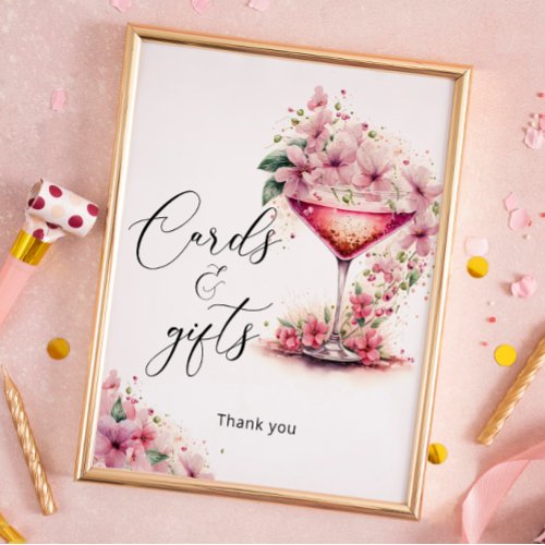 Petals and Prosecco Pink Floral Cards and Gifts Poster