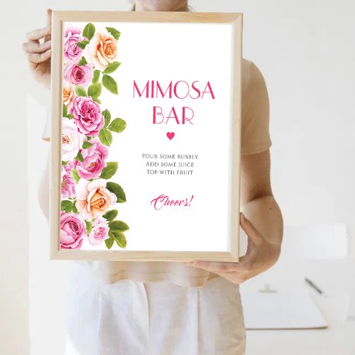 Petals and Prosecco pink floral Mimosa Bar Poster