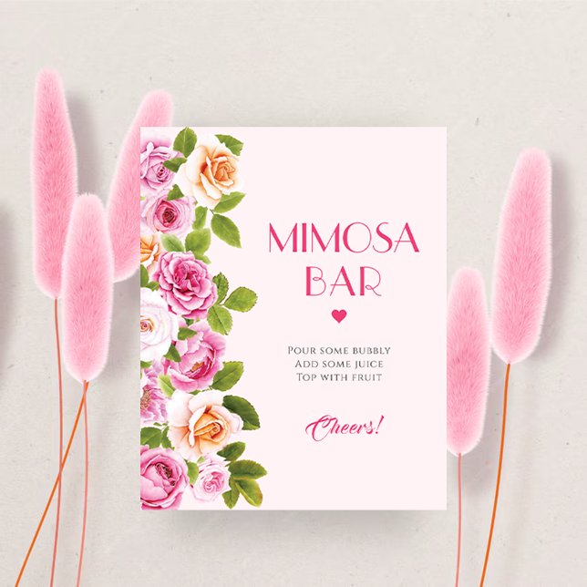 Petals and Prosecco pink floral Mimosa Bar Poster (Petals and Prosecco pink floral Mimosa Bar Poster)
