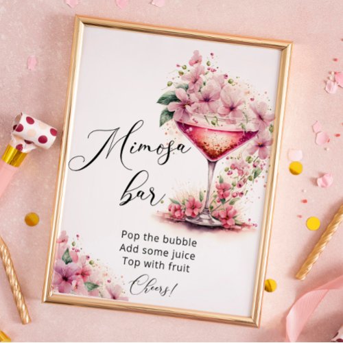 Petals and Prosecco Pink Floral Mimosa Bar Sign