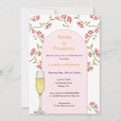 Petals and Prosecco Pink  Gold Bridal Shower Invitation