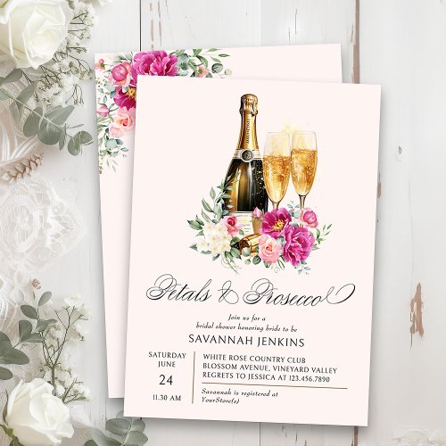 Petals and Prosecco Pink Peony Bridal Shower Invitation