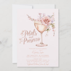 Petals And Prosecco Pink Rose Bridal Shower Invitation