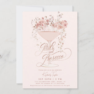 Petals And Prosecco Pink Wildflowers Bridal Shower Invitation