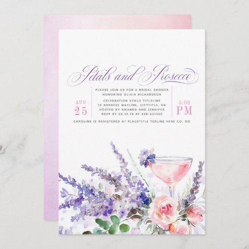 Petals and Prosecco Purple Floral Bridal Shower Invitation
