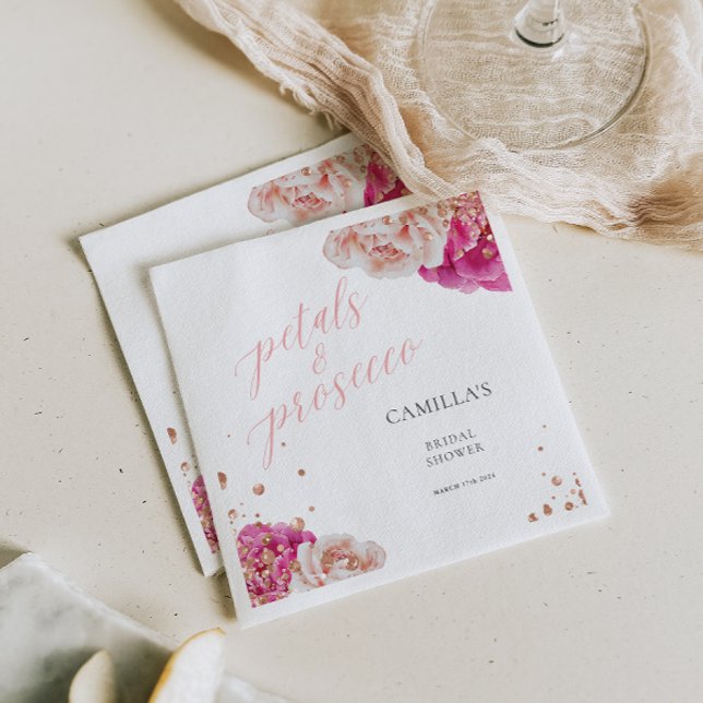 Petals and Prosecco Script Sparkly Floral Napkins (Creator Uploaded)