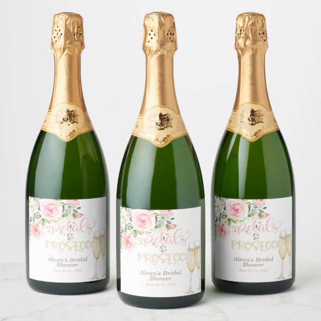 Petals and Prosecco Sparkling Wine Label (Bottles)