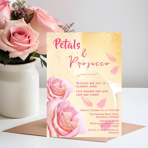 Petals and Prosecco Watercolor Bridal Shower Invitation