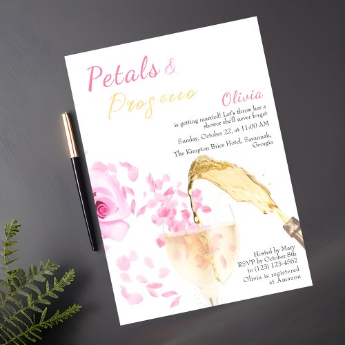 Petals and Prosecco Wedding Bridal Shower Invitation