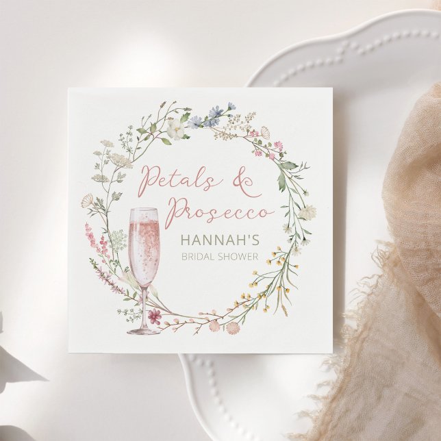 Petals and Prosecco Wedding Bridal Shower Napkins (Creator Uploaded)